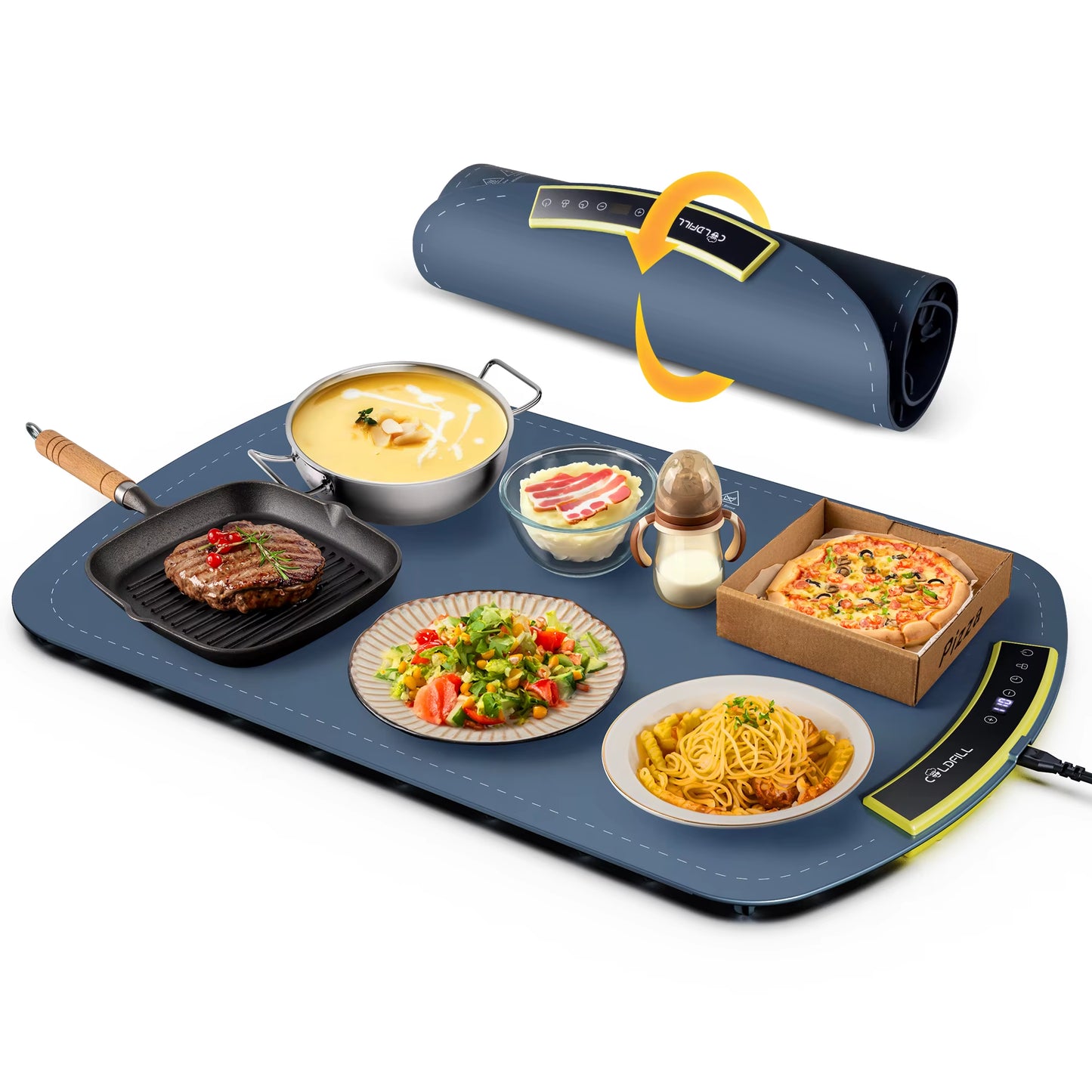 Electric Warming Tray with 8-Temp Settings | Foldable Portable Food Warmer & Fast-Heating Plate Mat