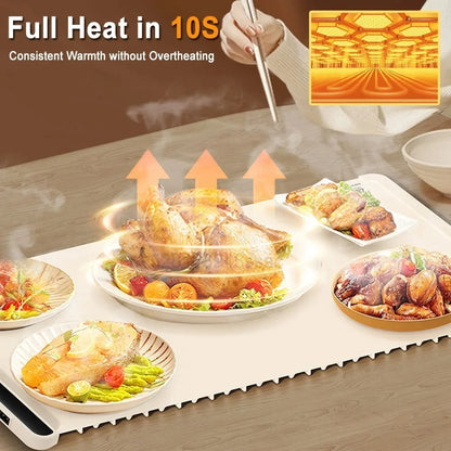 Foldable Electric Warming Tray | Full-Surface Food Warmer Mat with 3-Temp Settings & Fast Heating