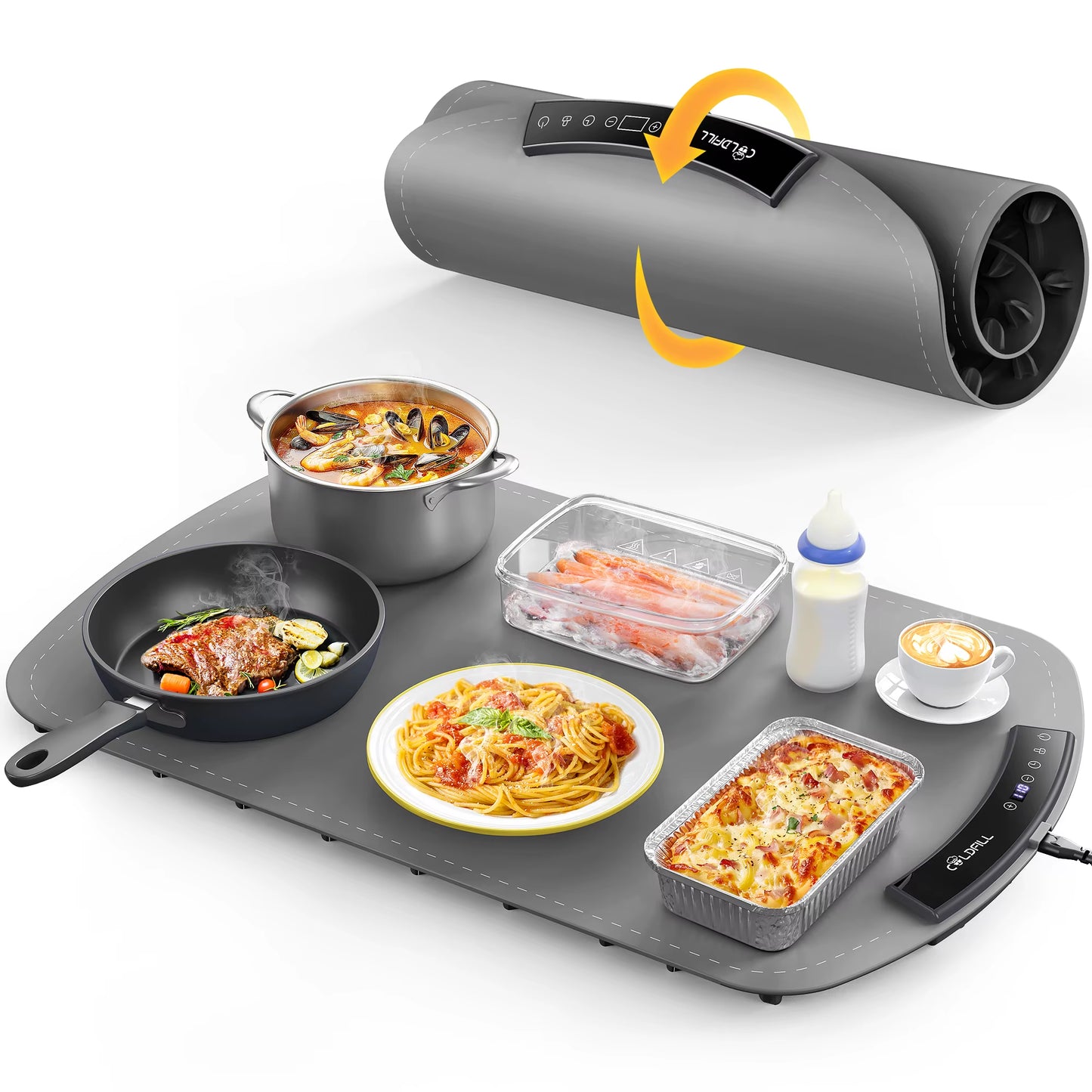 Electric Warming Tray with 8-Temp Settings | Foldable Portable Food Warmer & Fast-Heating Plate Mat