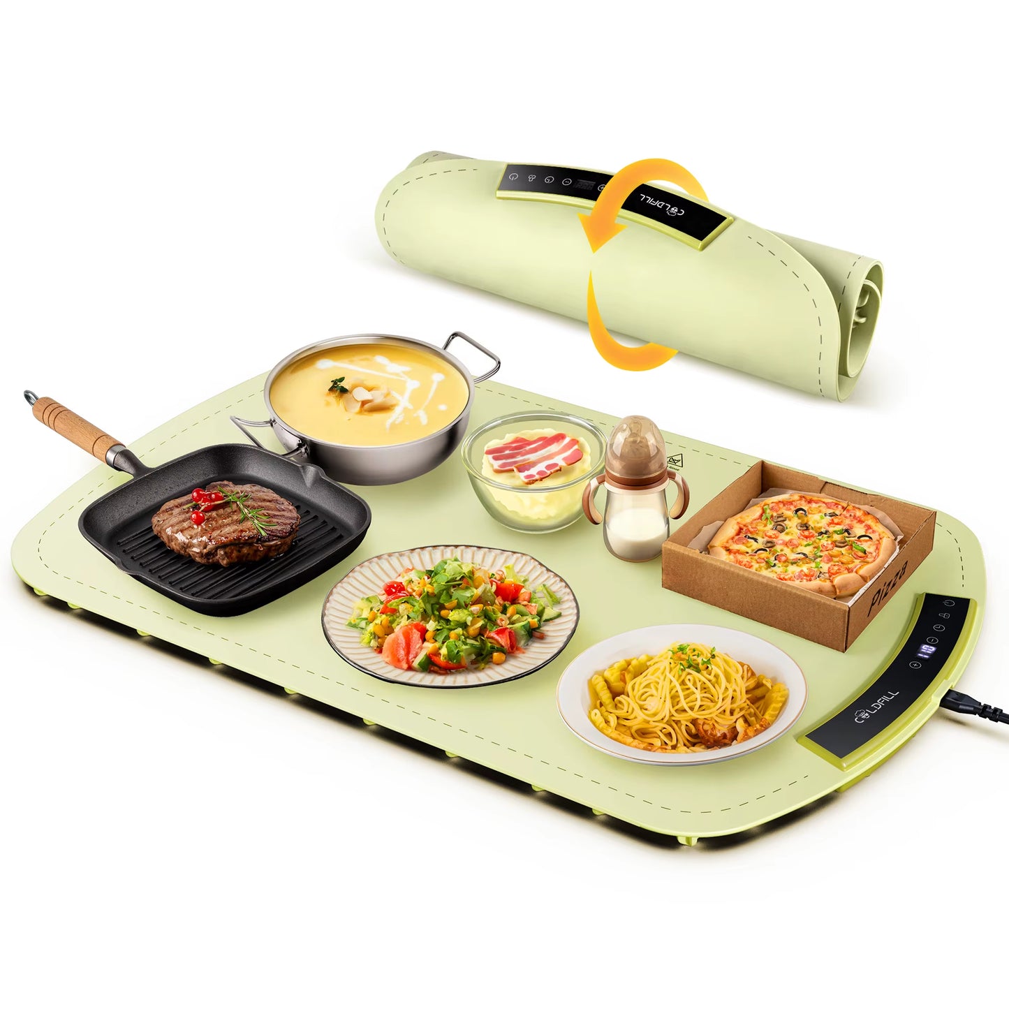 Electric Warming Tray with 8-Temp Settings | Foldable Portable Food Warmer & Fast-Heating Plate Mat