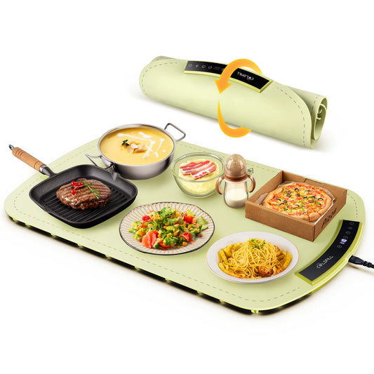 Electric Warming Tray with 8-Temp Settings | Foldable Portable Food Warmer & Fast-Heating Plate Mat