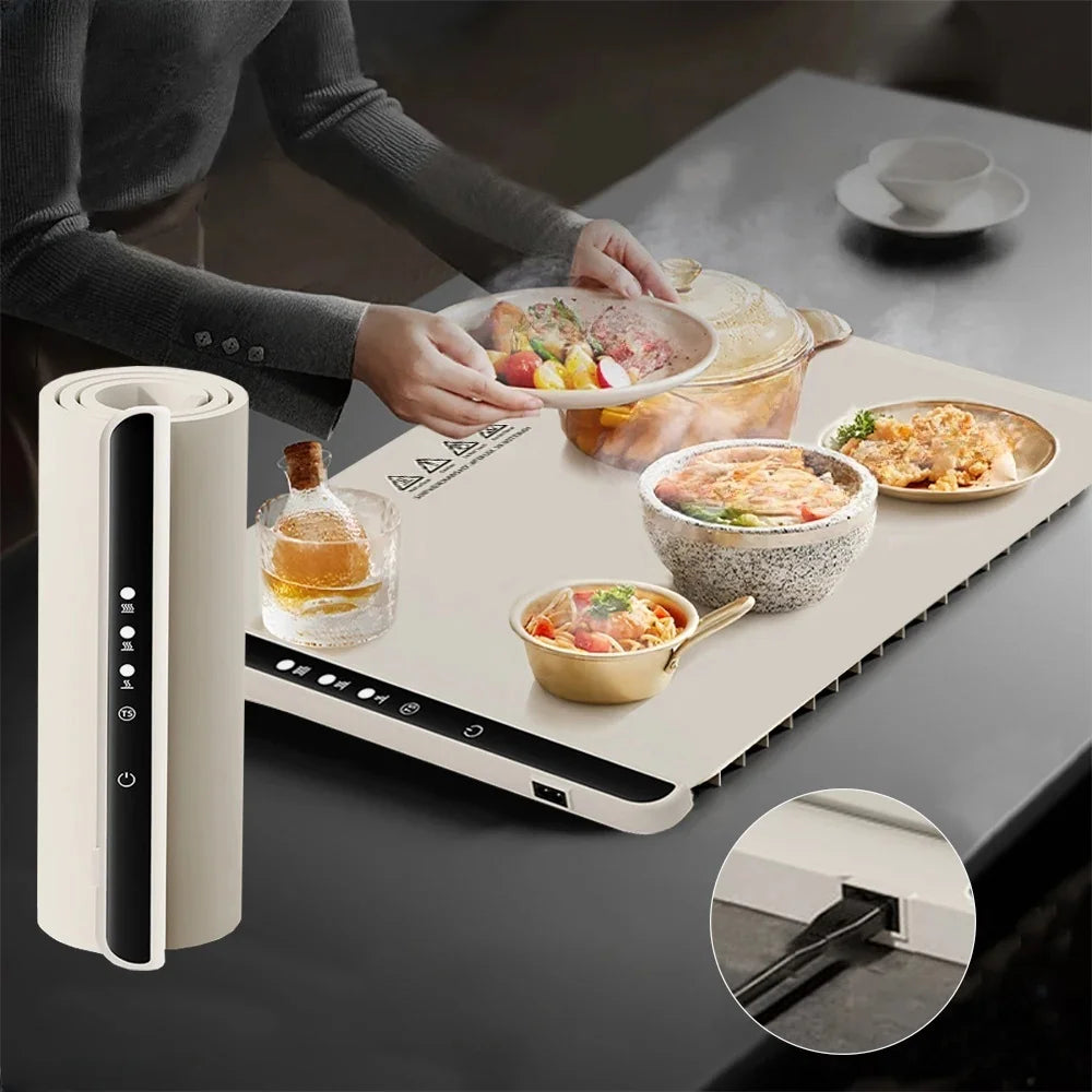 Foldable Electric Warming Tray | Full-Surface Food Warmer Mat with 3-Temp Settings & Fast Heating