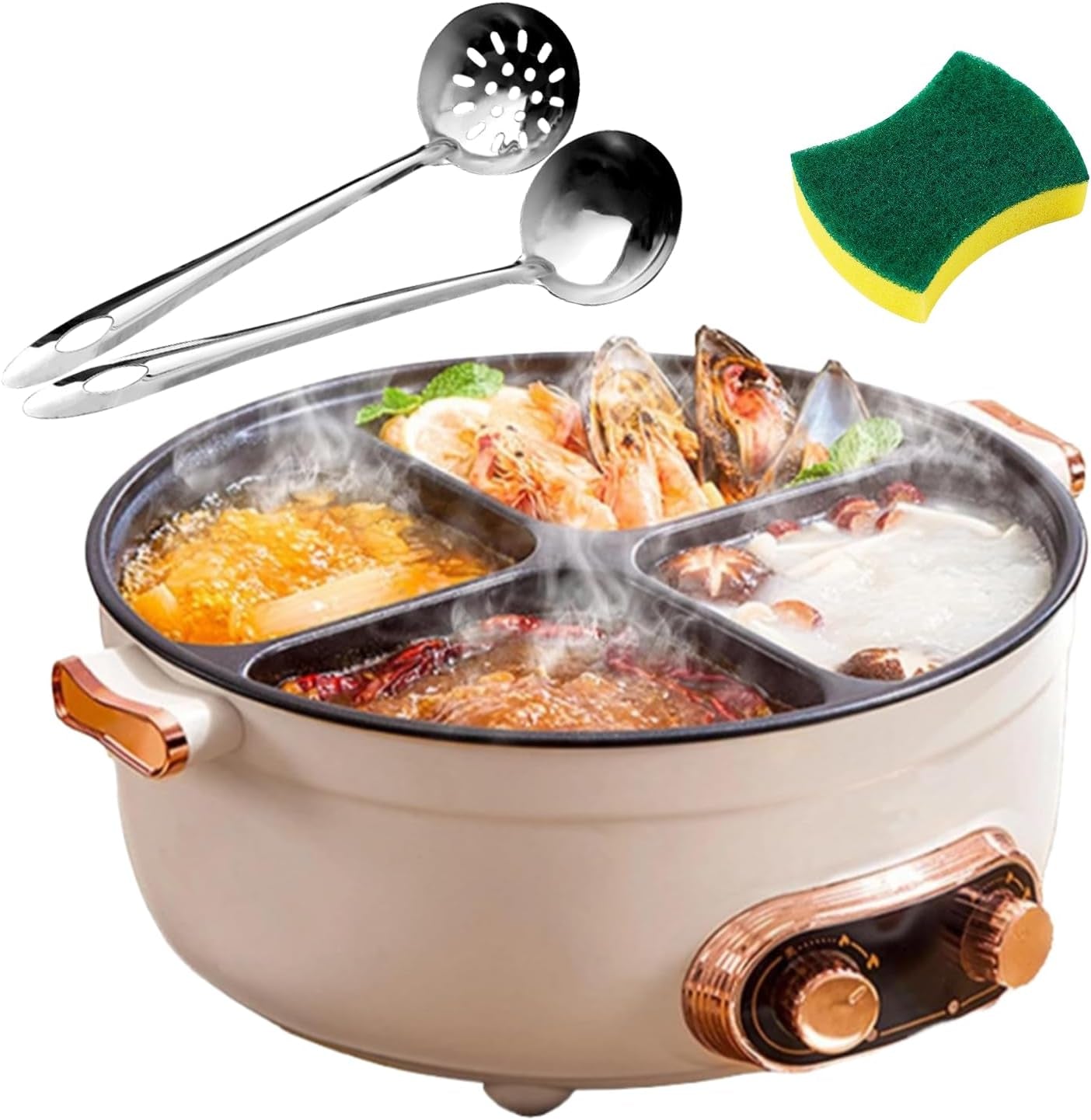 7L Multi-Compartment Electric Hot Pot | 4-Grid Non-Stick Stew Pot with Independent Temperature Control