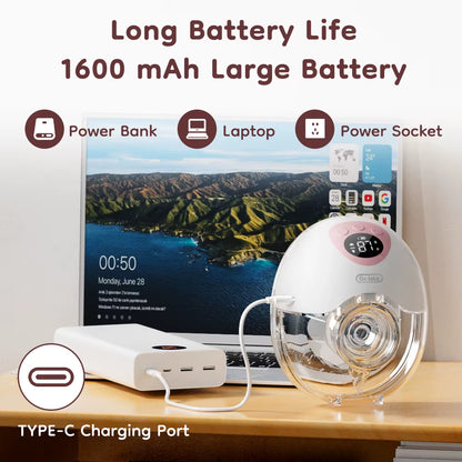 MAMIJOY Wearable Electric Breast Pump 4 Modes 36 Suction Levels Hands Free Breast Pumps Milk Collector with 19/24Mm Flange EB50