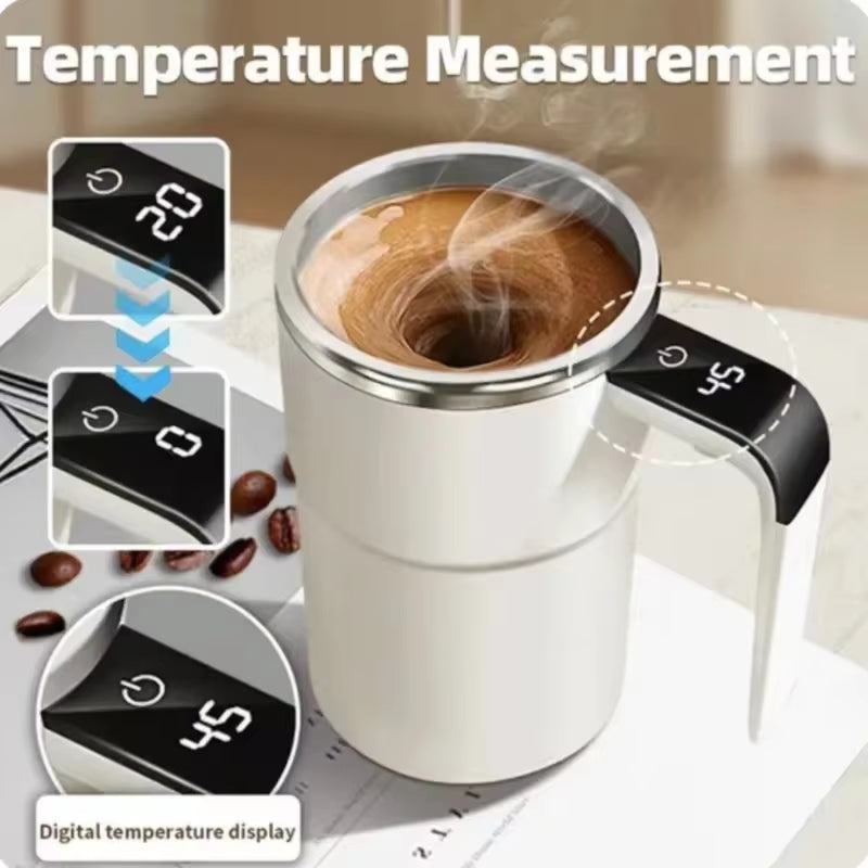 Smart Self-Stirring Temperature Display Cup | Magnetic Automatic Mixer for Coffee, Protein Shakes & Drinks
