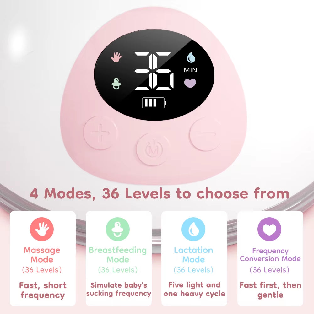 MAMIJOY Wearable Electric Breast Pump 4 Modes 36 Suction Levels Hands Free Breast Pumps Milk Collector with 19/24Mm Flange EB50