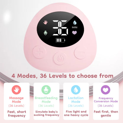 MAMIJOY Wearable Electric Breast Pump 4 Modes 36 Suction Levels Hands Free Breast Pumps Milk Collector with 19/24Mm Flange EB50