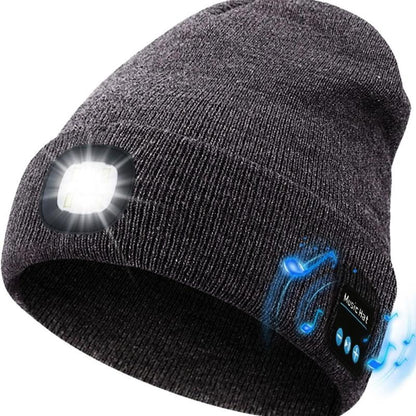 luetooth Beanie with LED Light | USB Rechargeable Headphone Beanie for Winter & Outdoor Use
