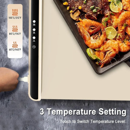 Foldable Electric Warming Tray | Full-Surface Food Warmer Mat with 3-Temp Settings & Fast Heating