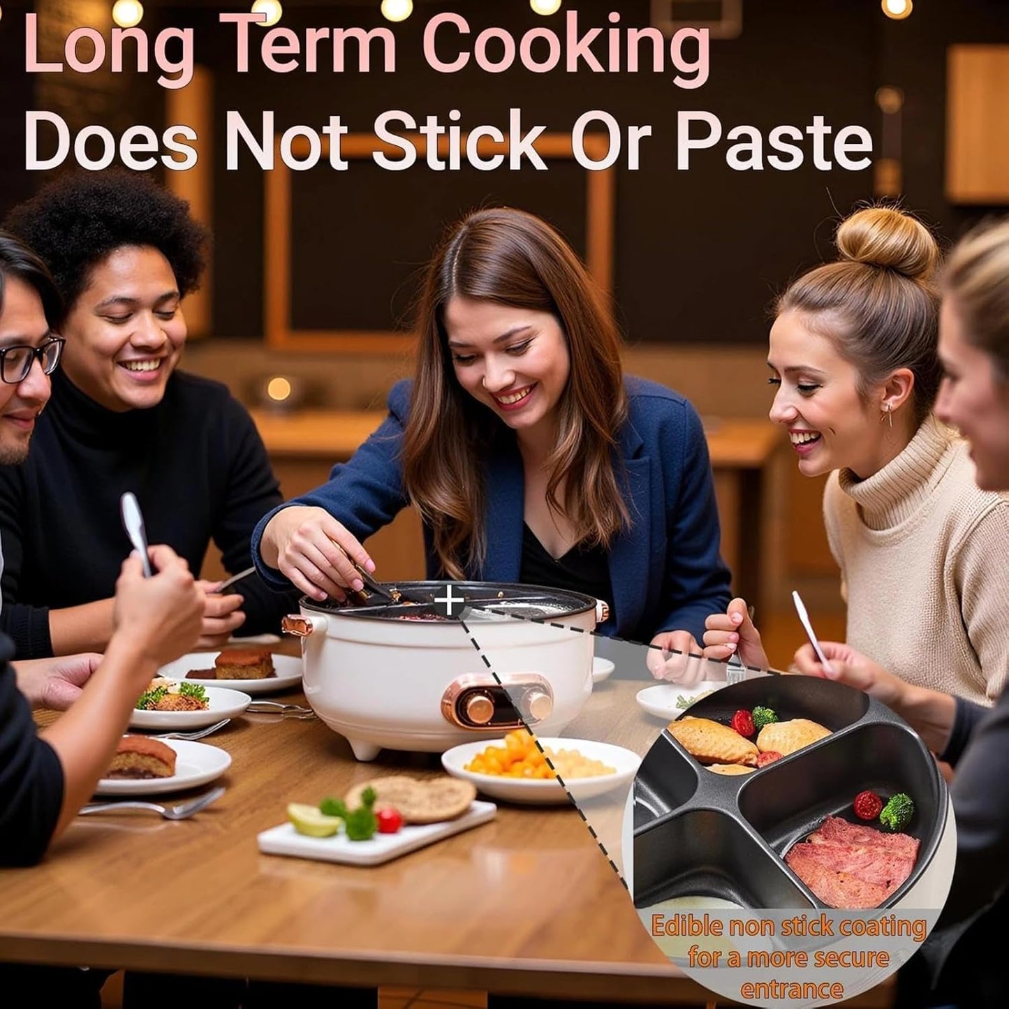 7L Multi-Compartment Electric Hot Pot | 4-Grid Non-Stick Stew Pot with Independent Temperature Control