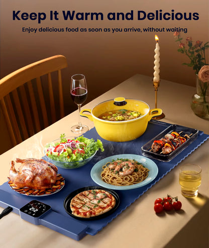 Silicone Electric Warming Tray | Adjustable 5-Temp Food Warmer Mat with Timer & Child-Lock Safety