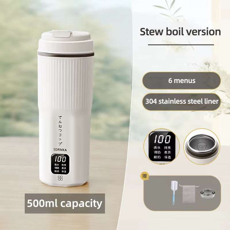 Portable Electric Heating Kettle | 500ml Multifunctional Travel Thermo Cup & Mini Stew Pot (220V)