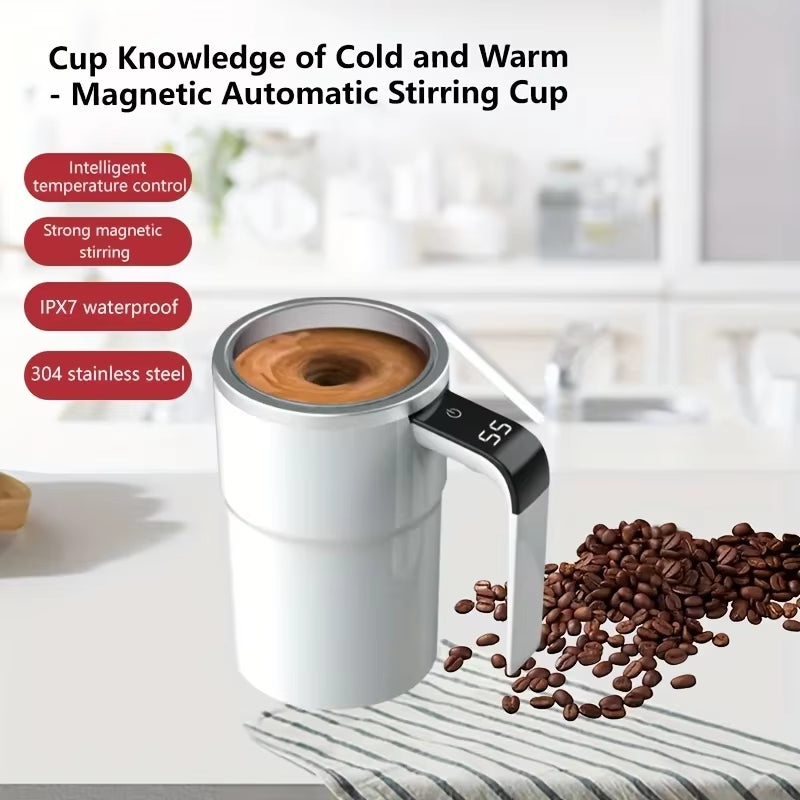 Smart Self-Stirring Temperature Display Cup | Magnetic Automatic Mixer for Coffee, Protein Shakes & Drinks