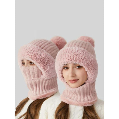 Women’s Pom Pom Knit Beanie Hat | Warm Thick Winter Hat with Bunny Ears for Fall & Winter