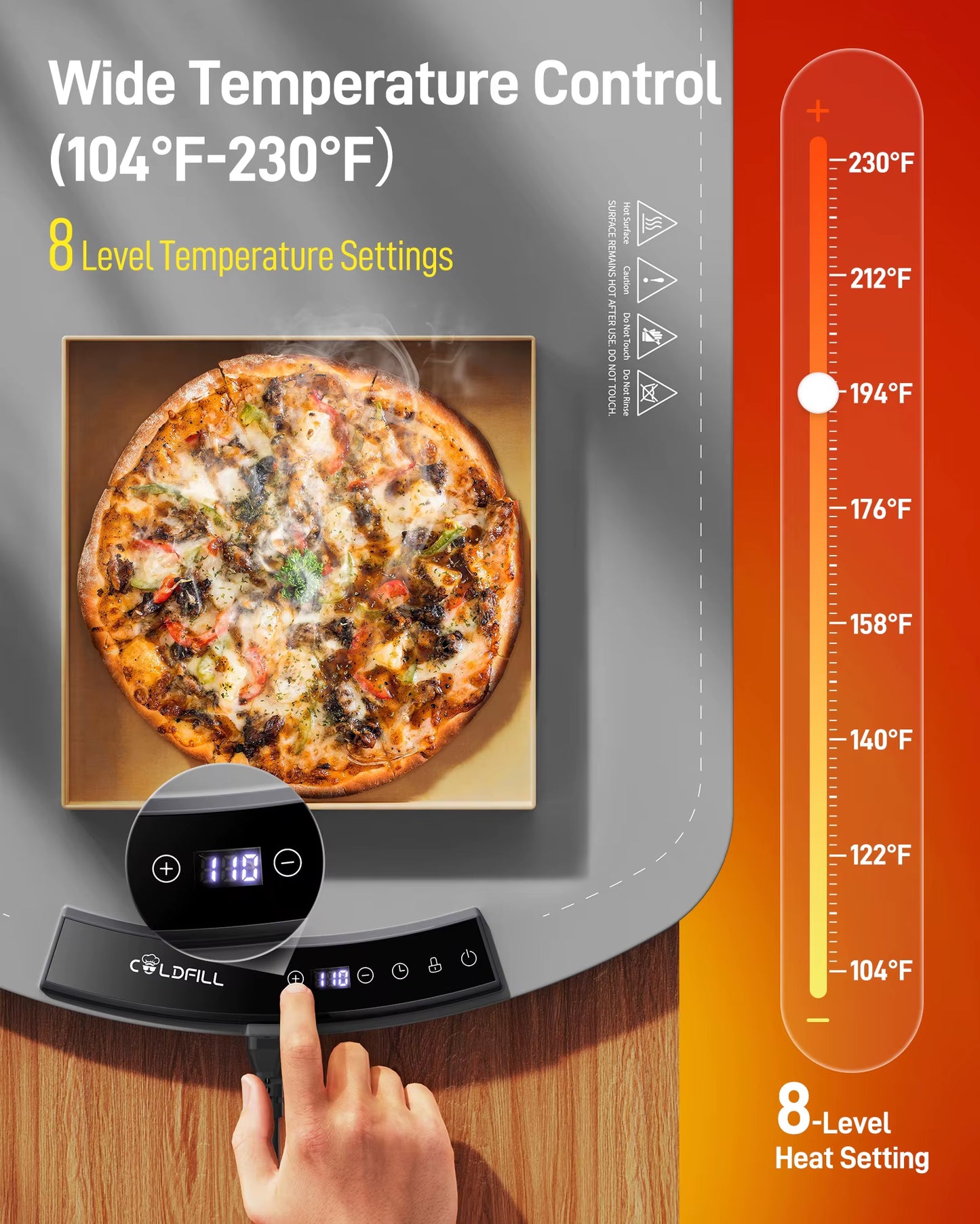 Electric Warming Tray with 8-Temp Settings | Foldable Portable Food Warmer & Fast-Heating Plate Mat