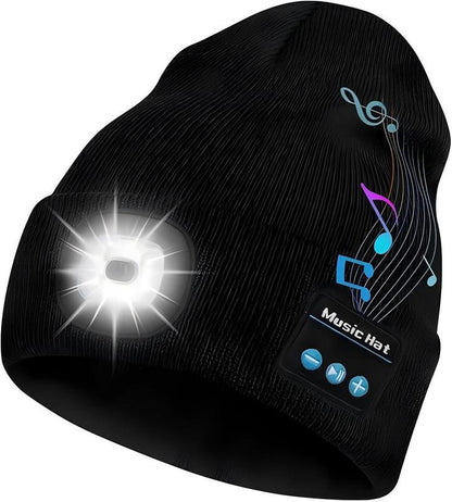 luetooth Beanie with LED Light | USB Rechargeable Headphone Beanie for Winter & Outdoor Use